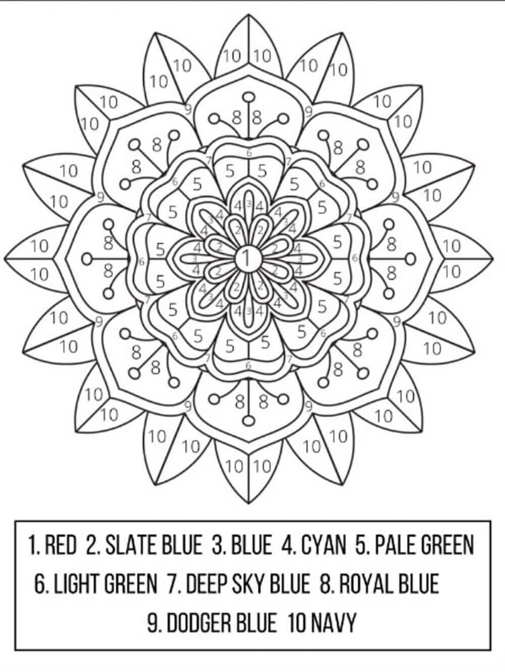 Mandala Coloring by Number - sheet 6