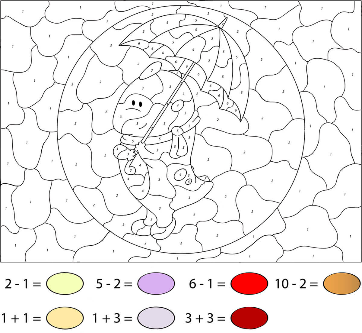 Umbrella Color by Math Color By Number
