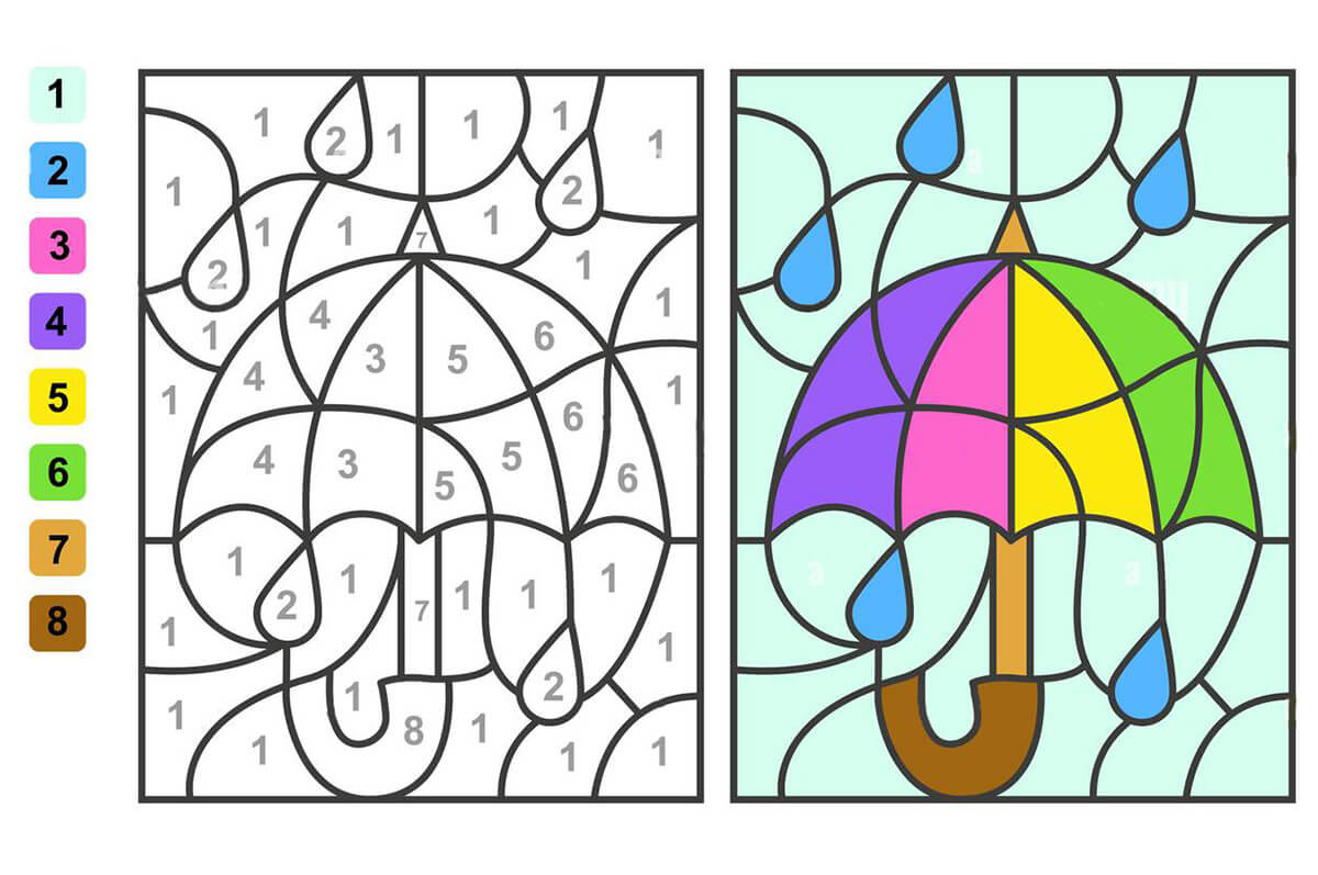 Umbrella Puzzle Color by Number