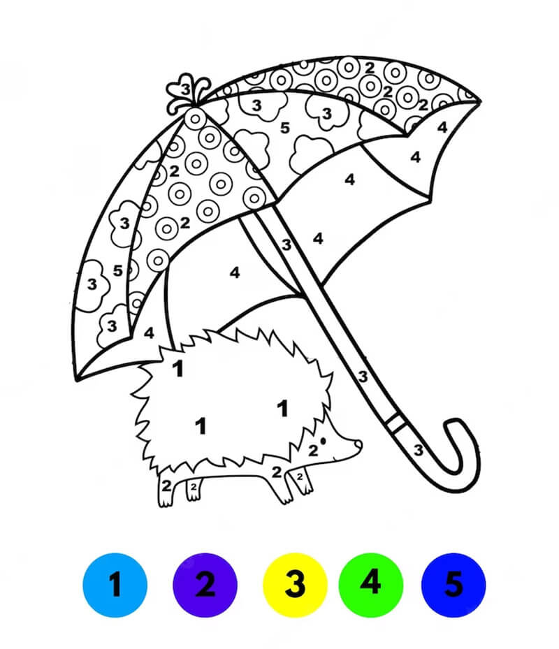 Umbrella and Hedgehog Color by Number Color By Number