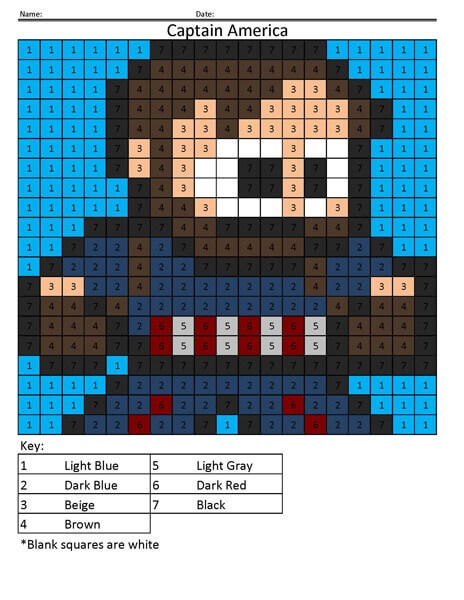 Basic Captain American Color by Number Color By Number