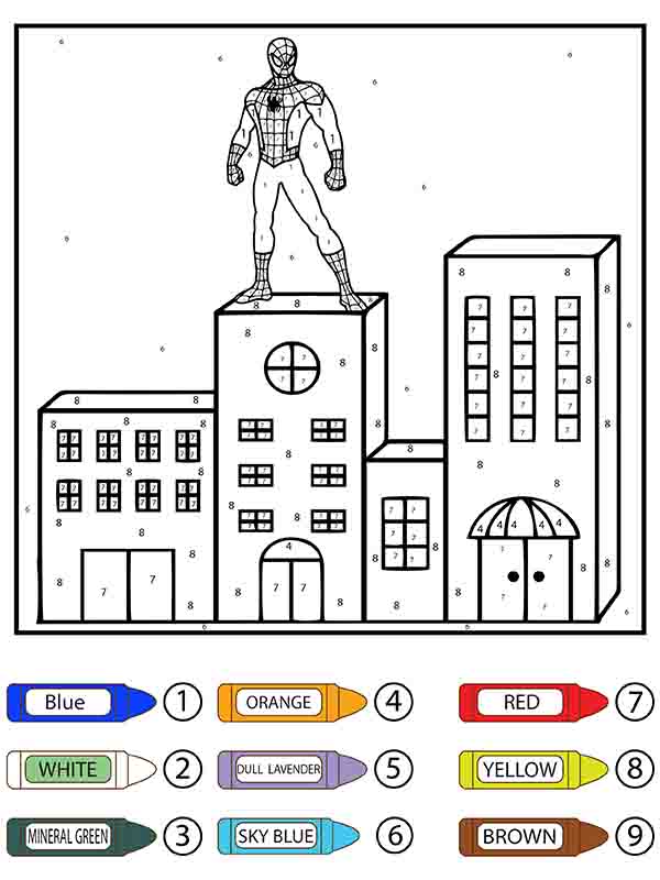 Spiderman Standing on Building Color By Number Color By Number