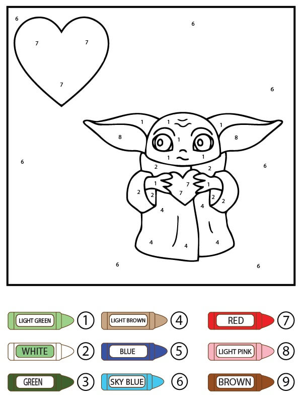 Baby Yoda Holding Heart Color By Number