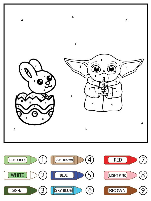 Baby Yoda With Easter Egg Color By Number