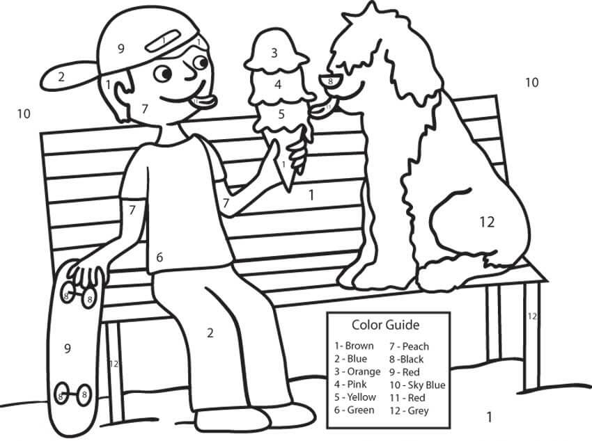 Boy And Dog Eating Ice Cream Color By Number - Download, Print Now!