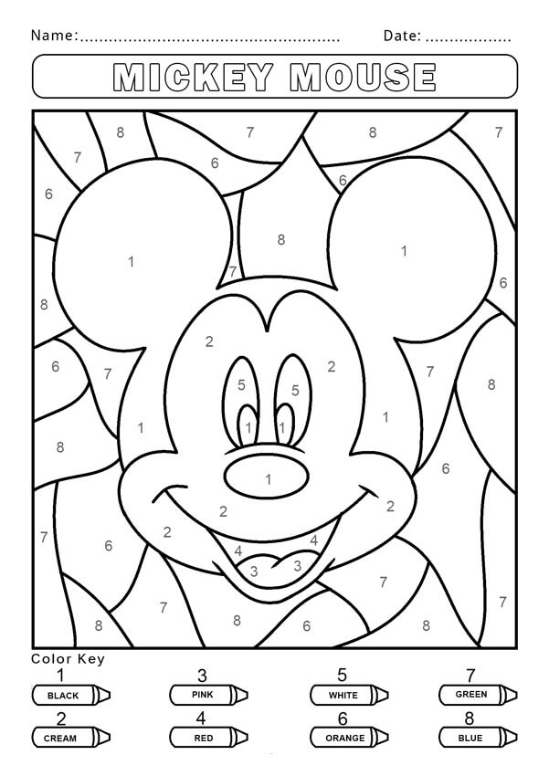 Fun Mickey Mouse Face Color By Number Color By Number