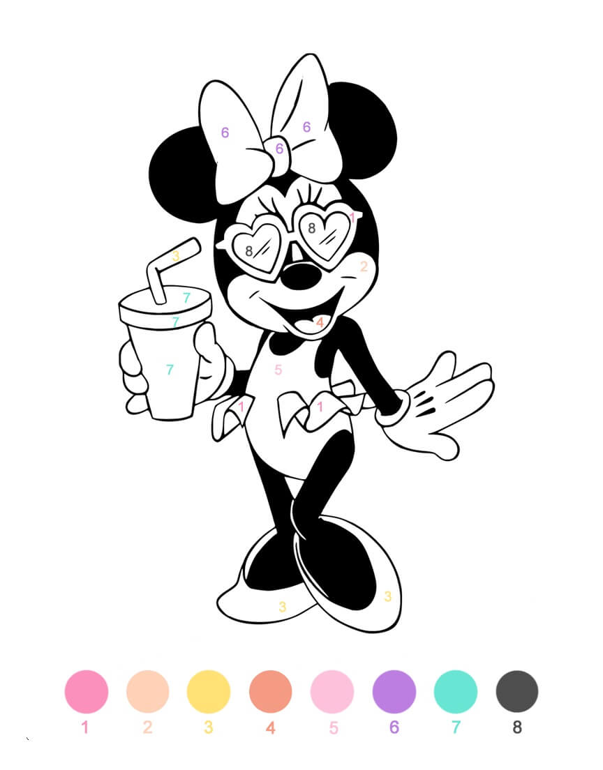 Fun Minnie Mouse Holding Juice Color By Number Color By Number