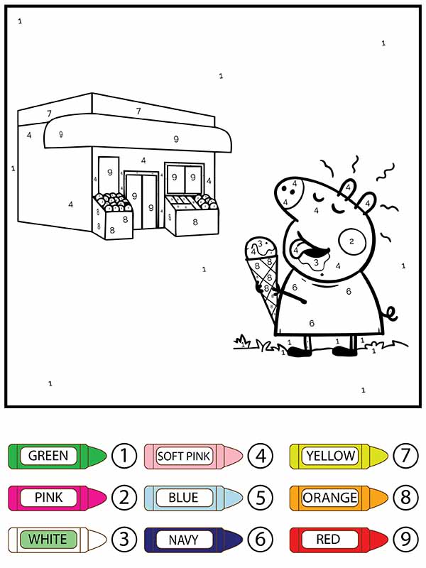 Peppa Pig Eating Ice Cream Color By Number Color By Number