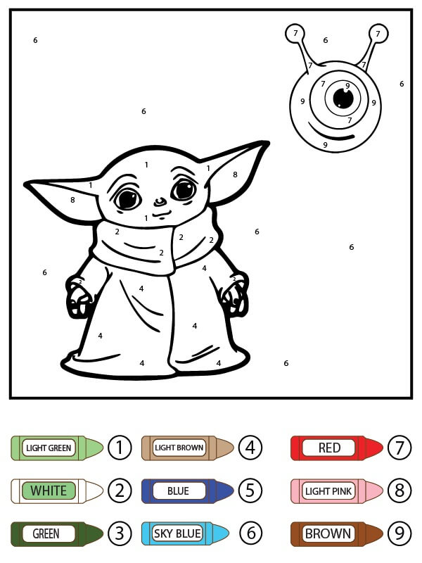 Smiling Baby Yoda With Alien Color By Number