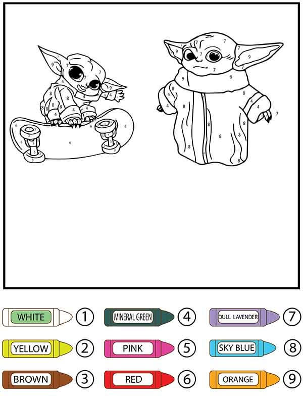 Star Wars Baby Yoda Skating Color By Number