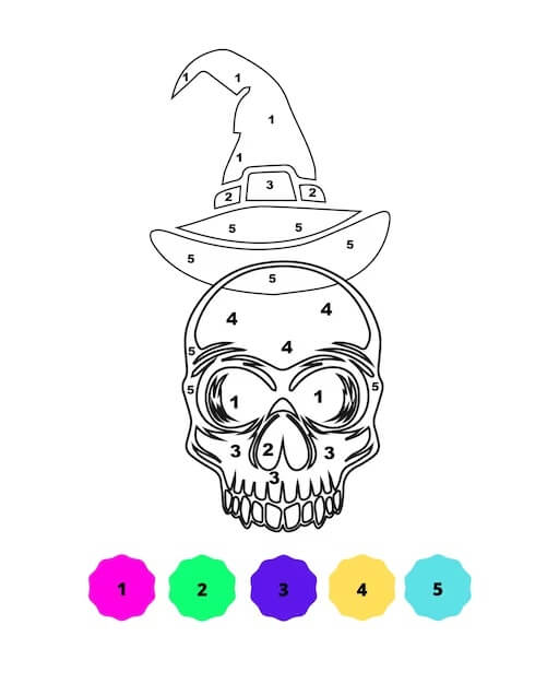 Sugar Skull With Witch Hat Color By Number