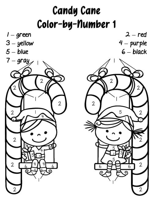Two Childrens With Two Candy Canes Color By Number