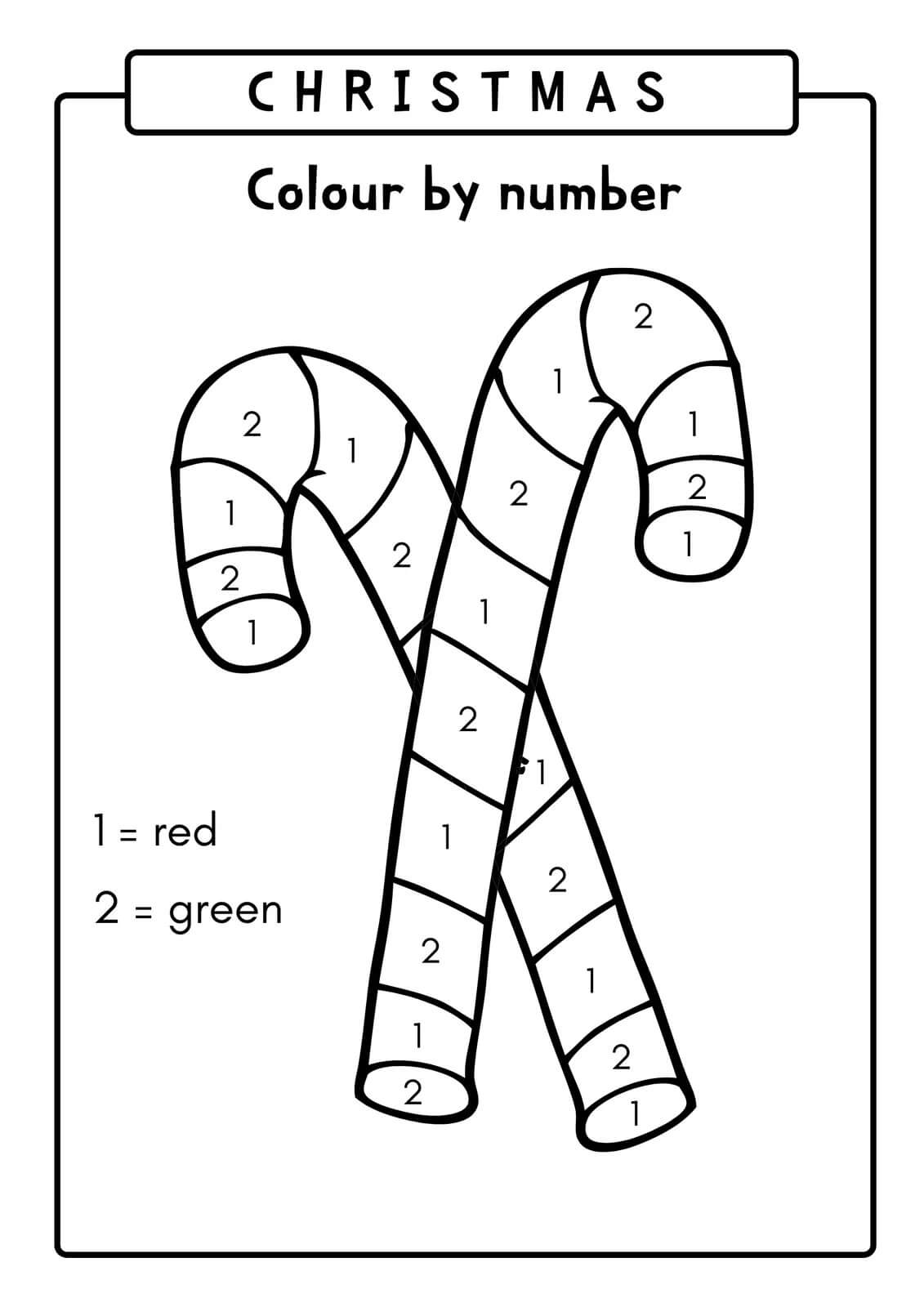 Two Christmas Candy Canes Color By Number