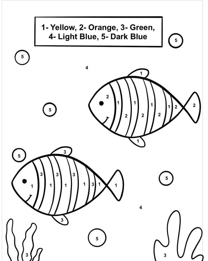 Two Rainbow Fish Color By Number