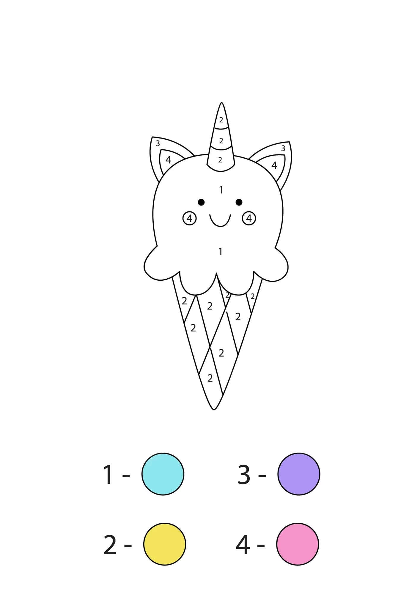 Unicorn Ice Cream Color By Number