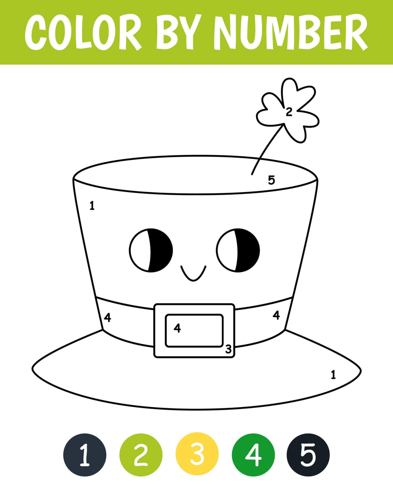 Cute Hat With Clover. St. Patrick’s Day Color By Numer Color By Number