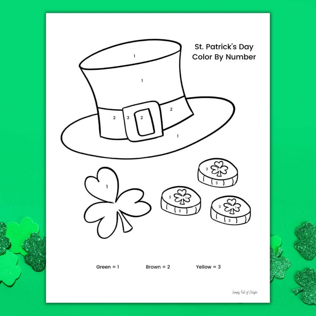 Hat, Leaf With Coins From St. Patrick's Day Color By Number