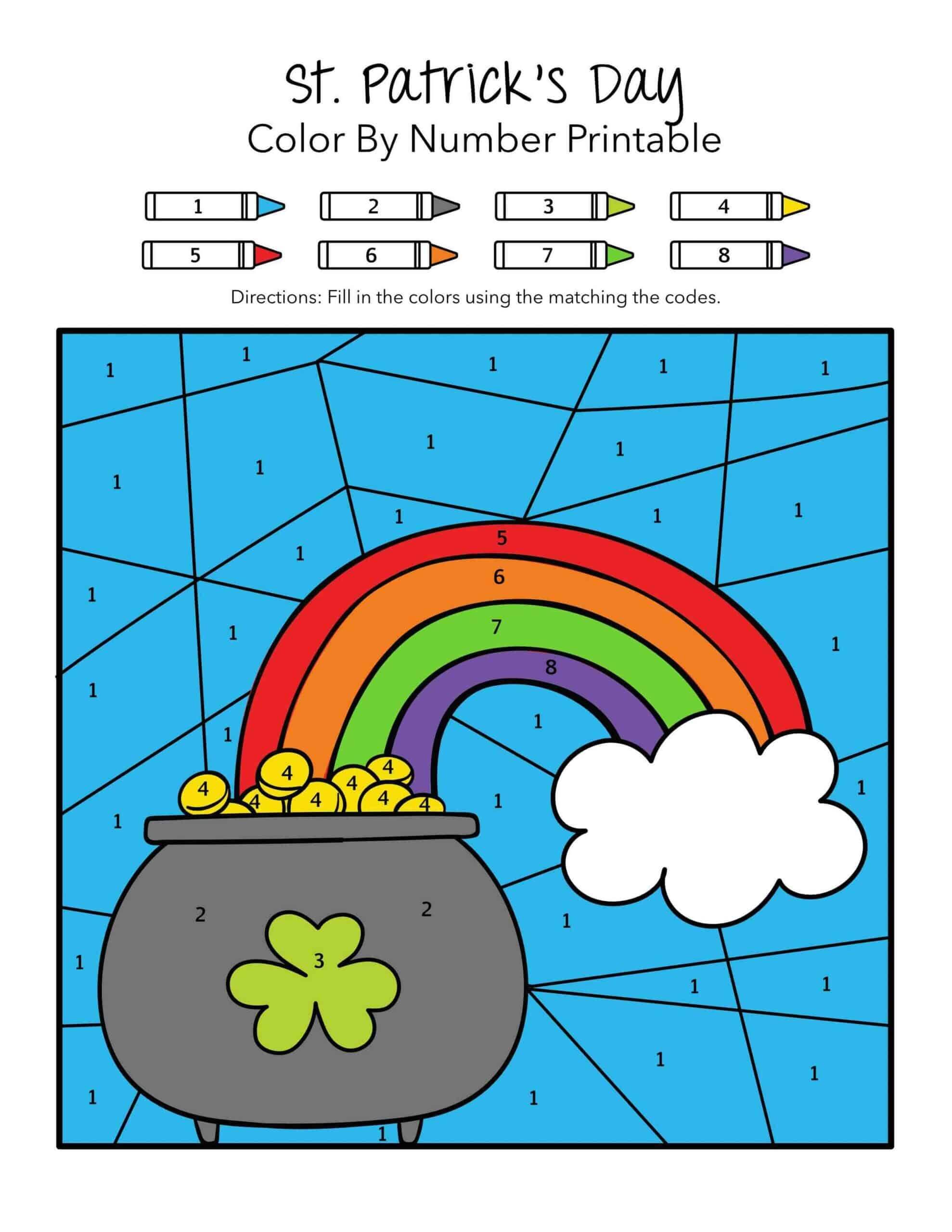 Money Jar With Rainbow From St Patrick’s Day Color By Number Color By Number