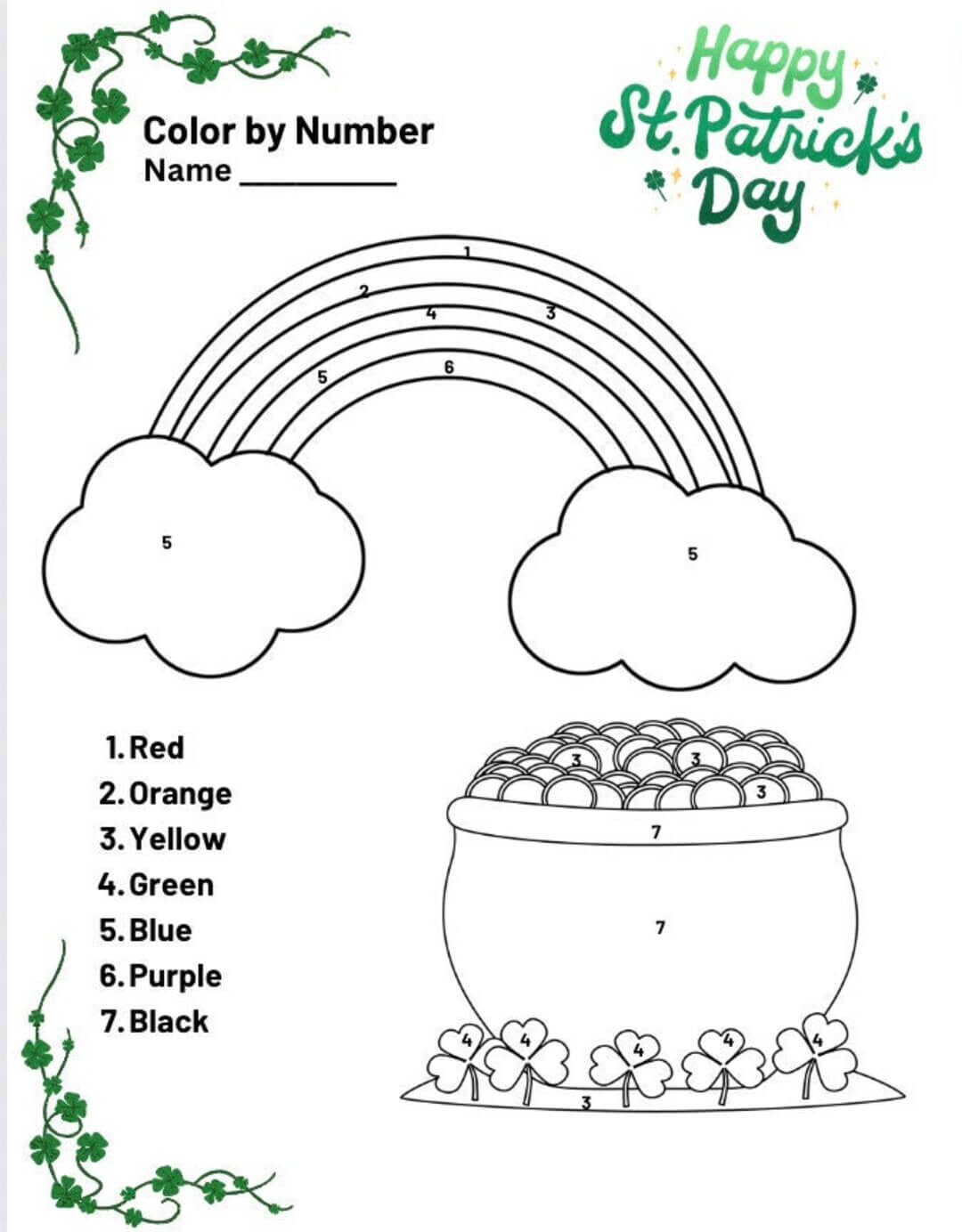 St Patricks Day Free Design Color by Number Color By Number