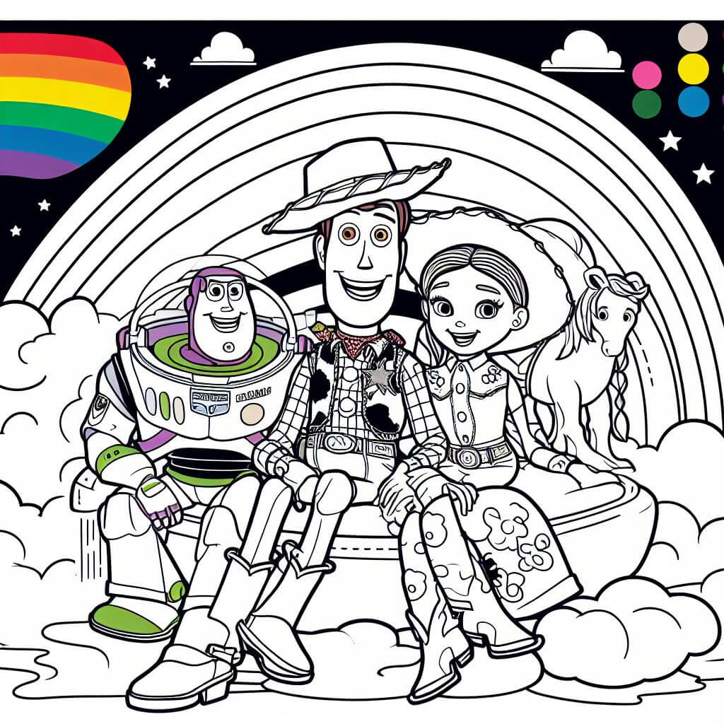 Characters From Toy Story With Rainbow Color By Number Color By Number