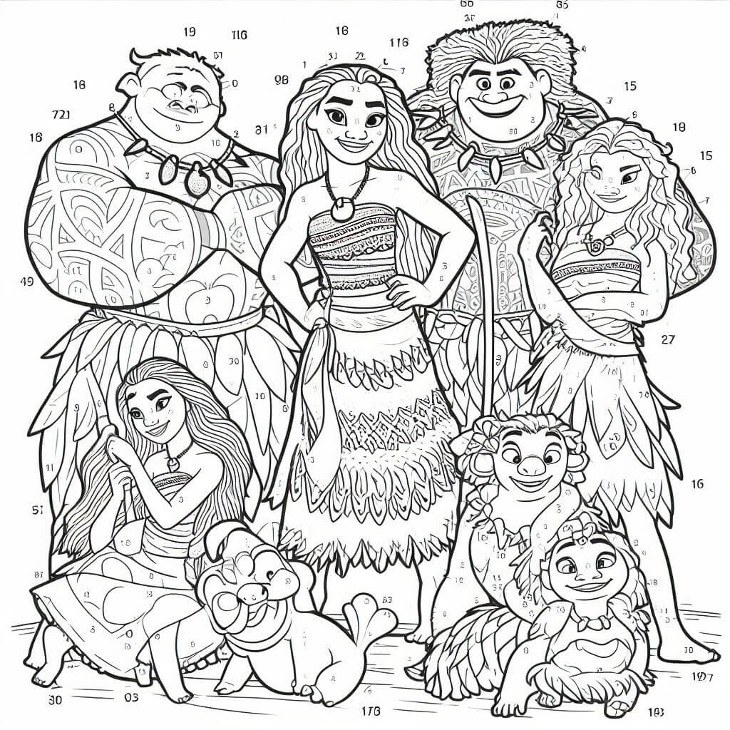 Family Of Moana Color By Number Color By Number