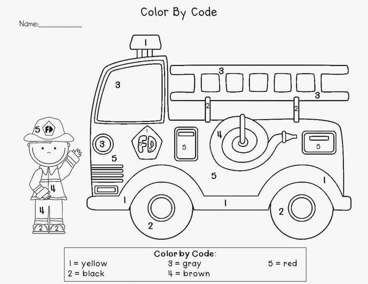 Fireman And Firetruck Color By Number