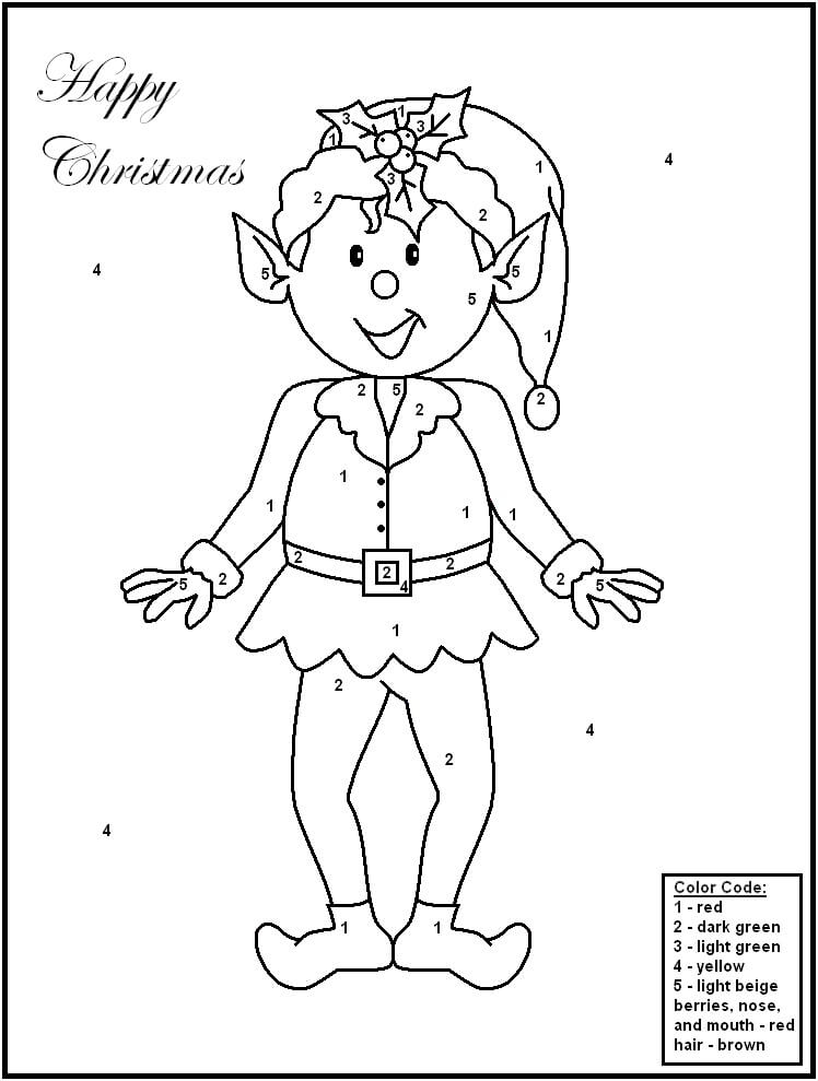 Fun Christmas Elf on The Shelf Color By Number Color By Number