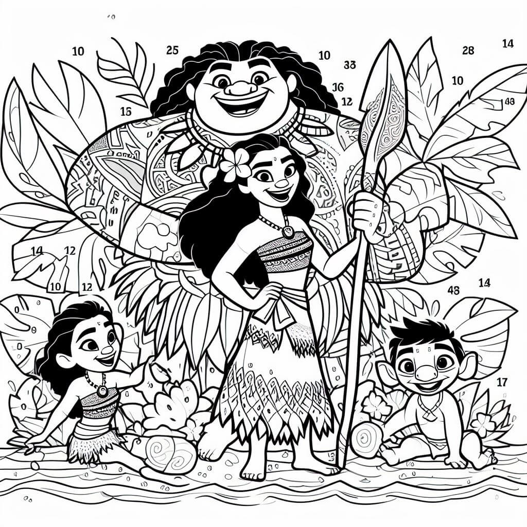Moana And Family Color By Number