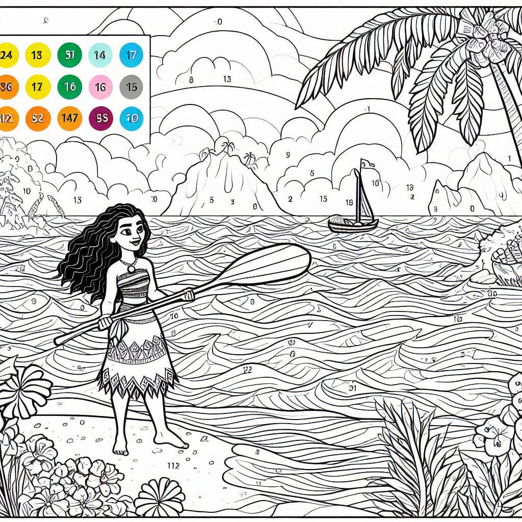 Moana on the Beach Color by Number Color By Number