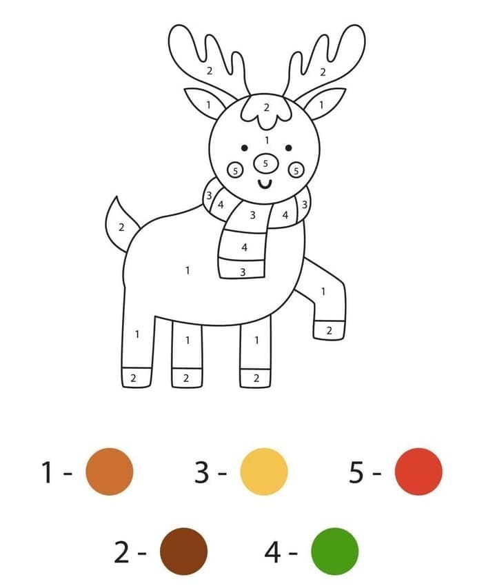 Adorable Reindeer Color by Number