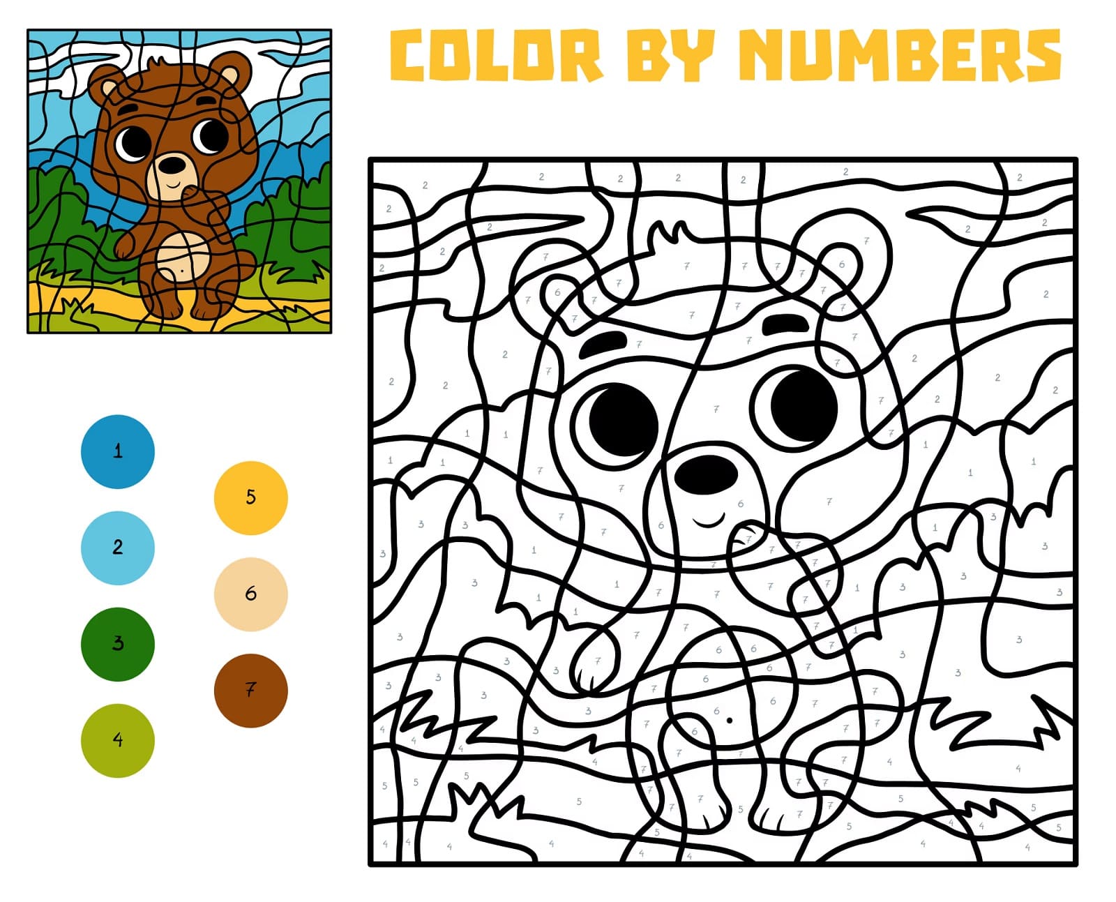 Bear Color By Number Free Printable Color By Number