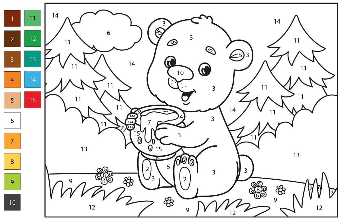 Cartoon Bear Color By Number