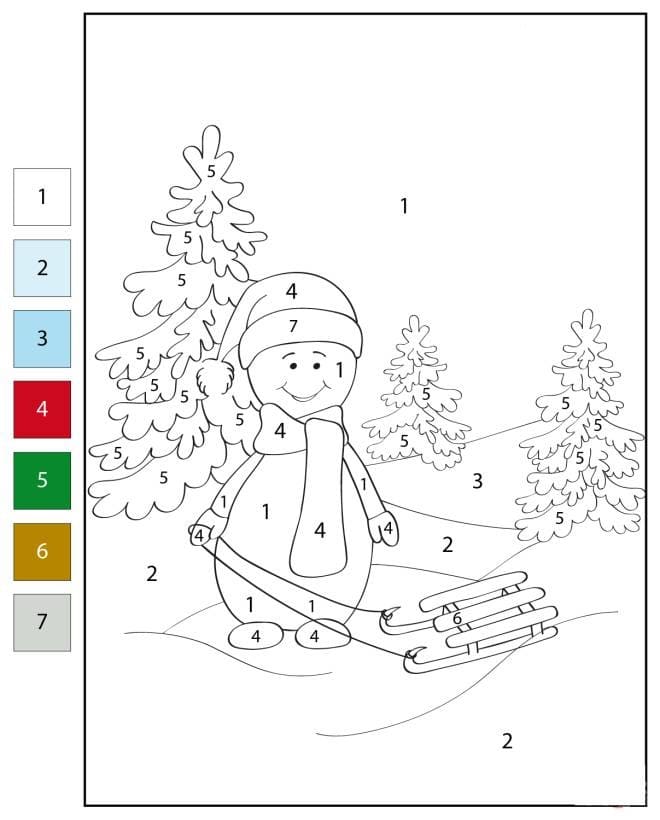 Cartoon Snowman Color By Number Color By Number