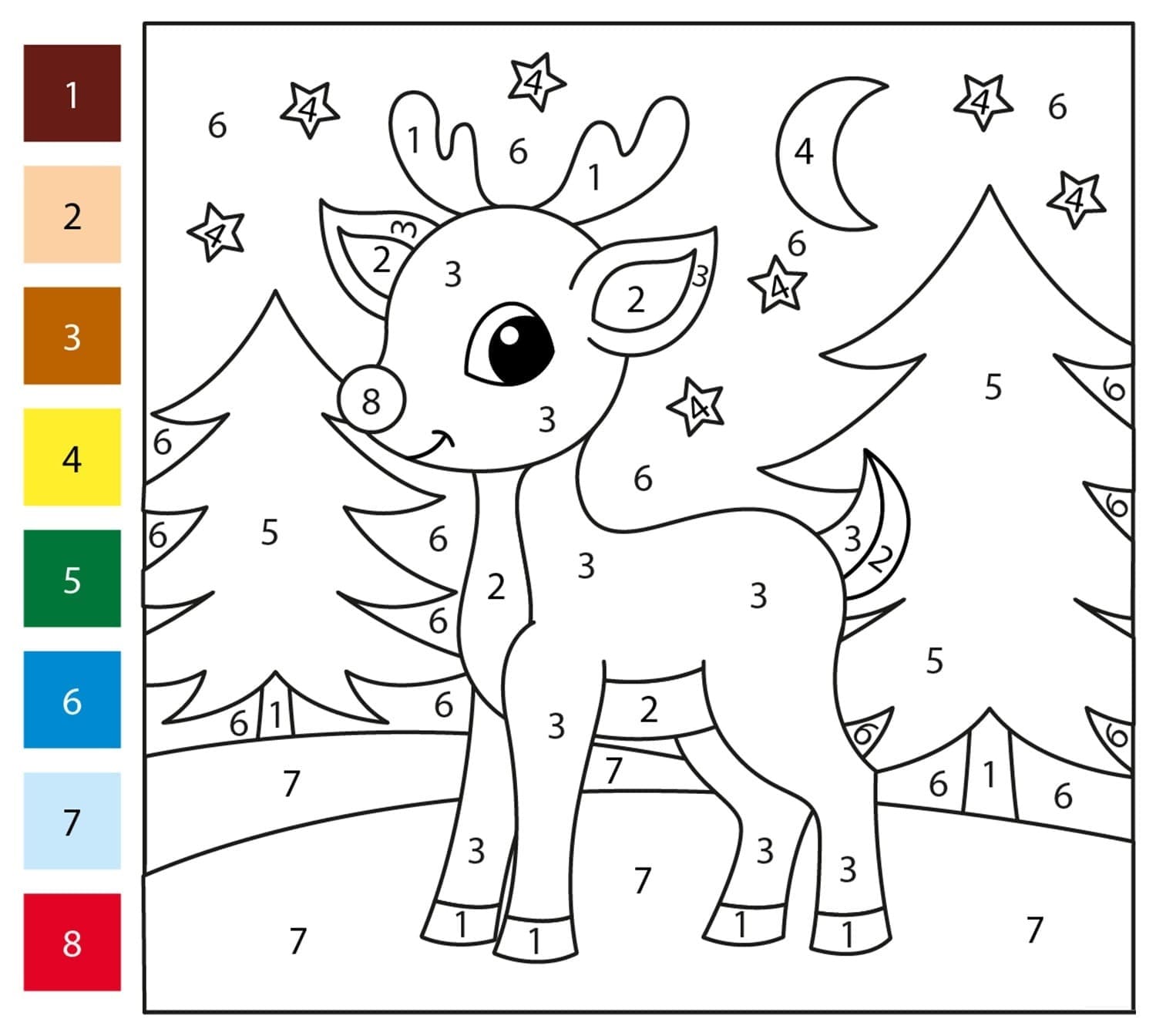 Cute Reindeer Color by Number Color By Number