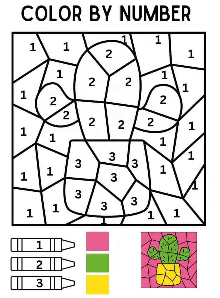 Easy Cactus Color By Number Color By Number