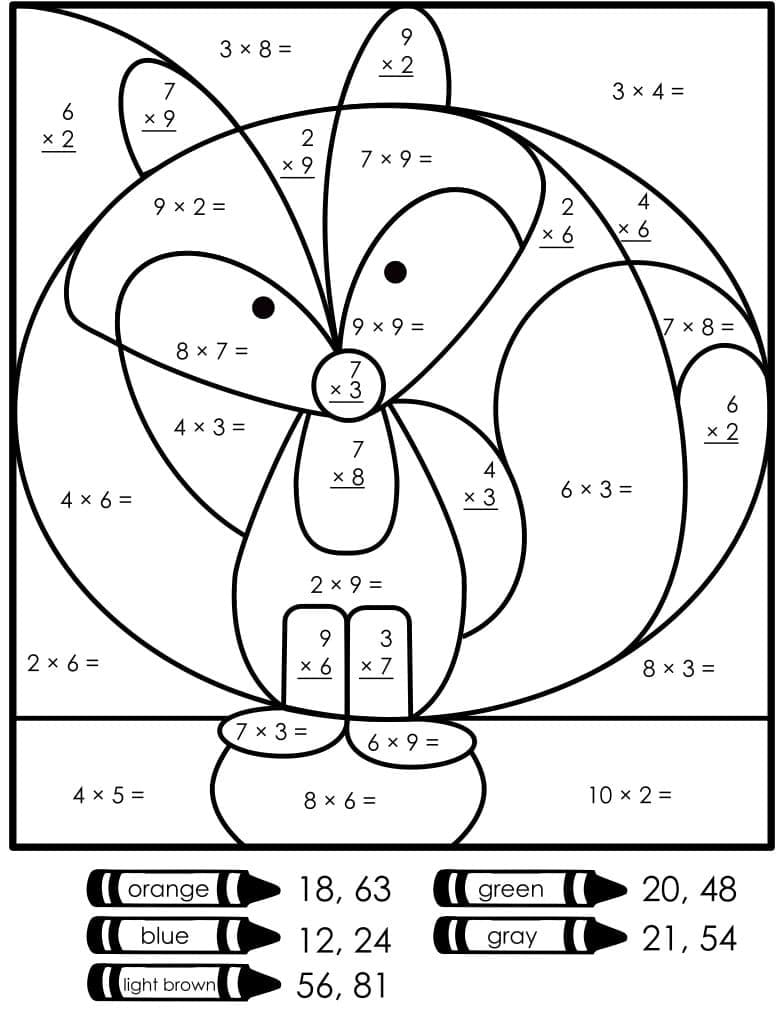 Fox Multiplication Color by Number