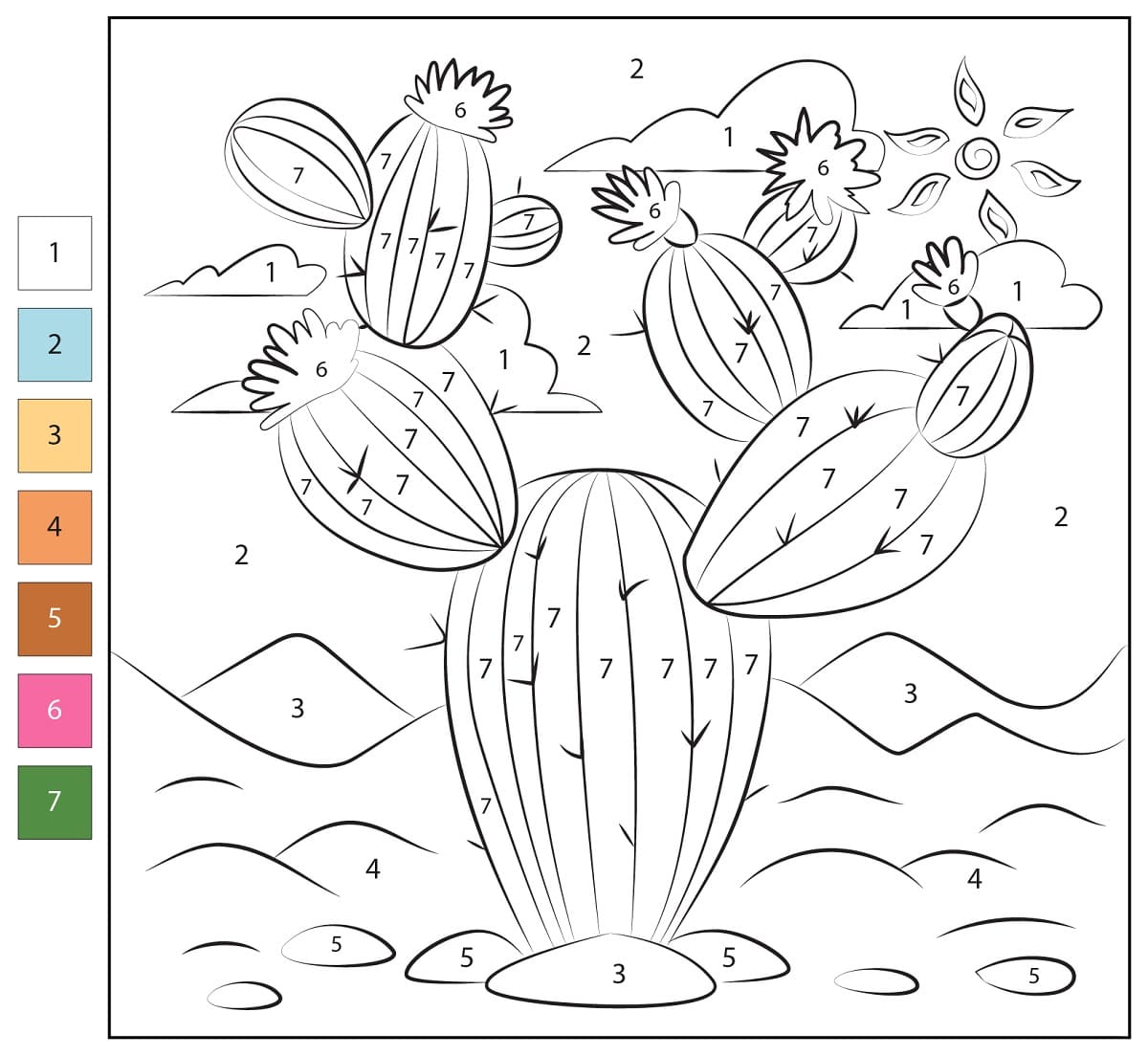 Free Cactus Color By Number