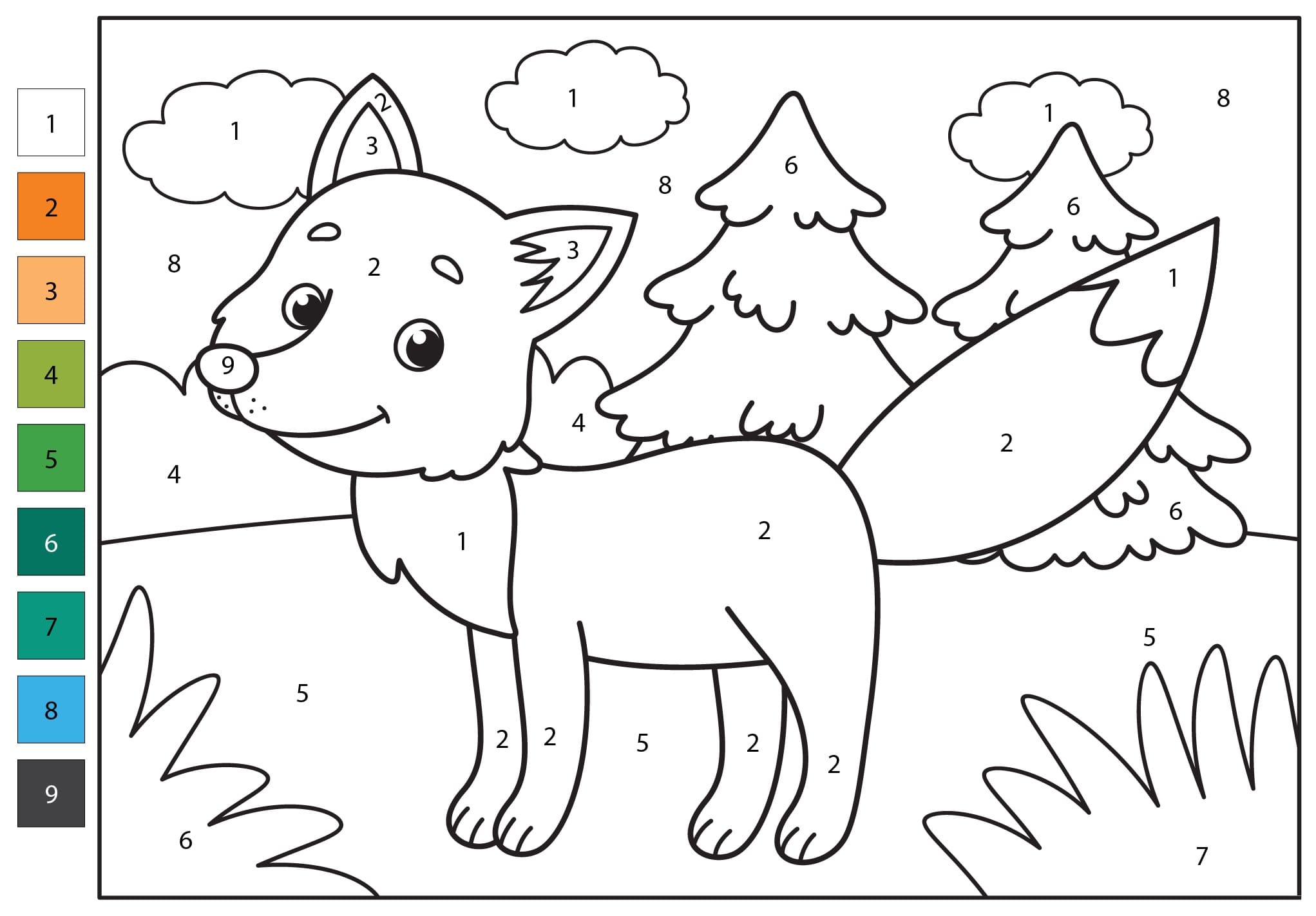 Free Printable Fox Color by Number Color By Number