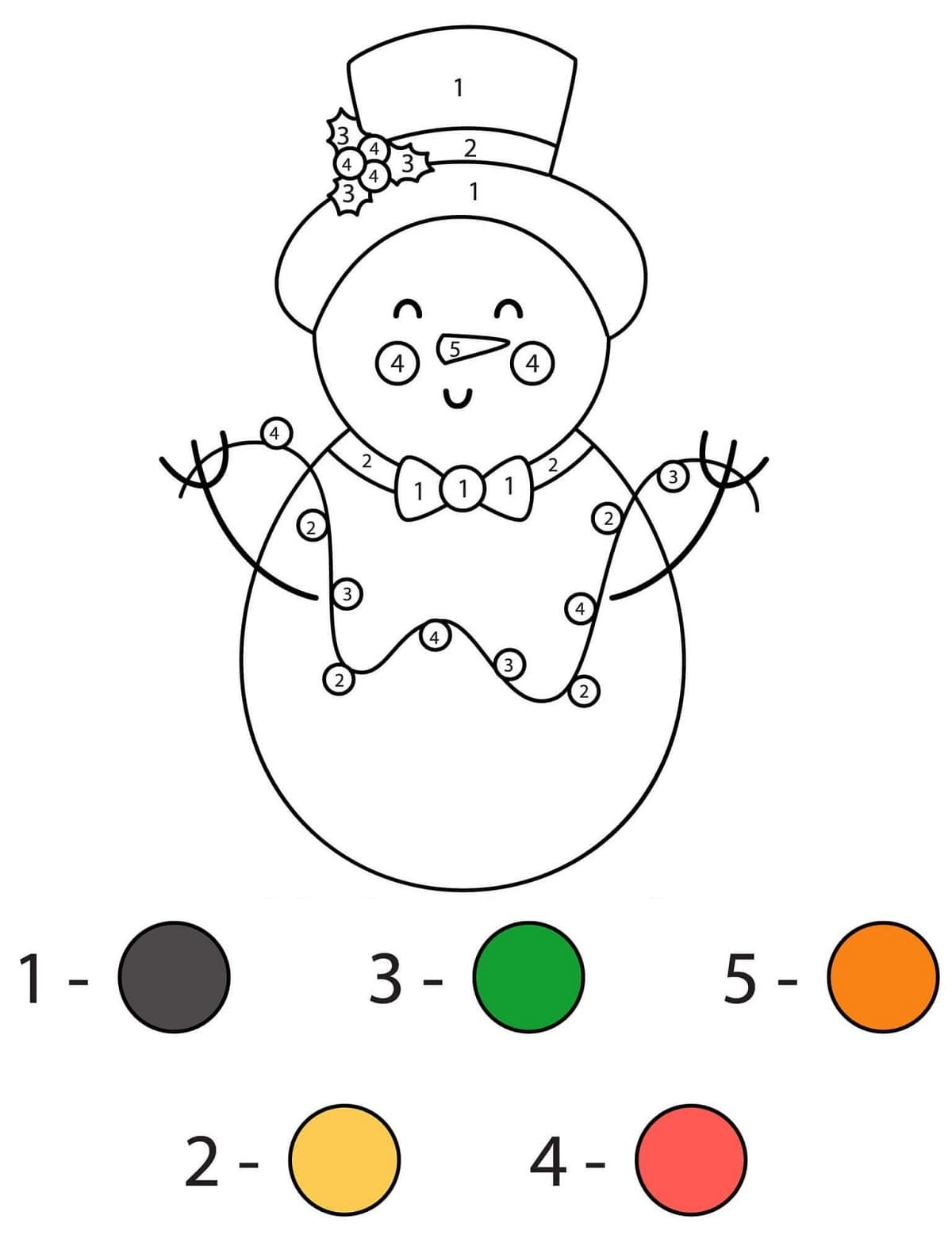 Free Printable Snowman Color By Number