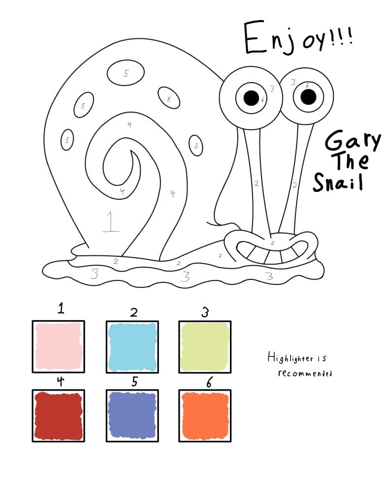 Gary the Snail Color By Number Color By Number