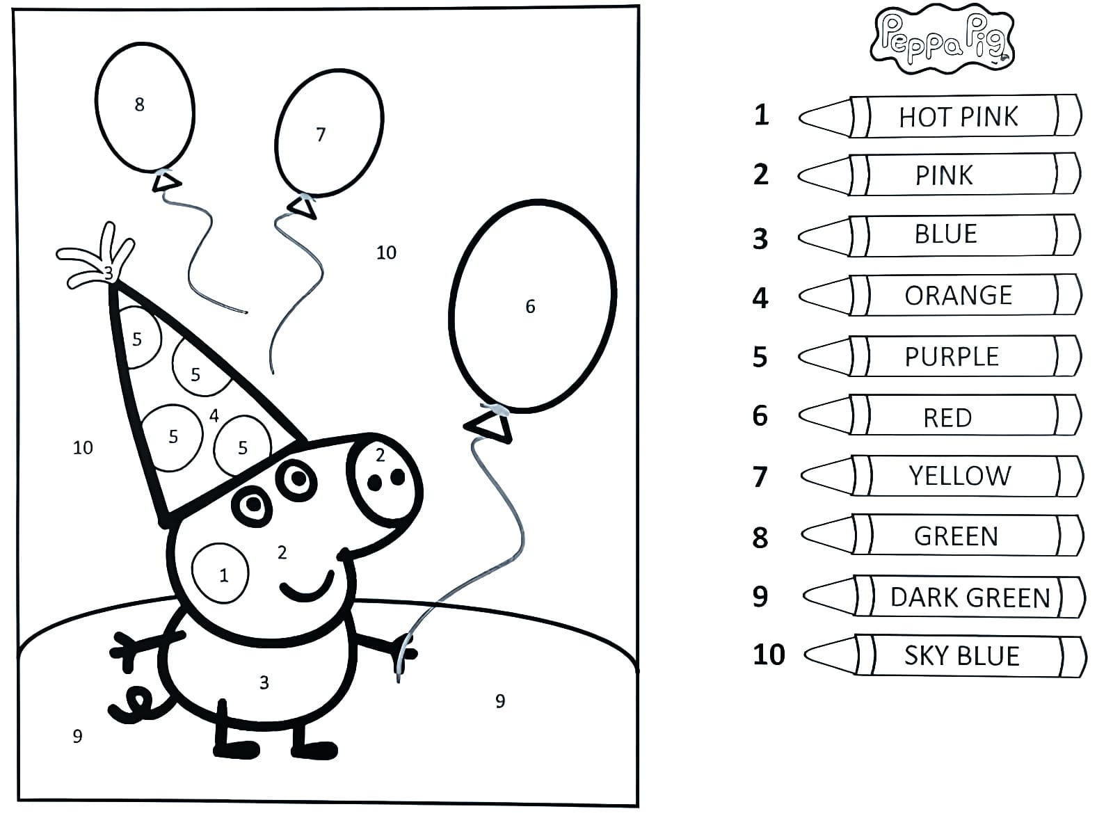 Peppa Pig Color By Number Sheet Color By Number