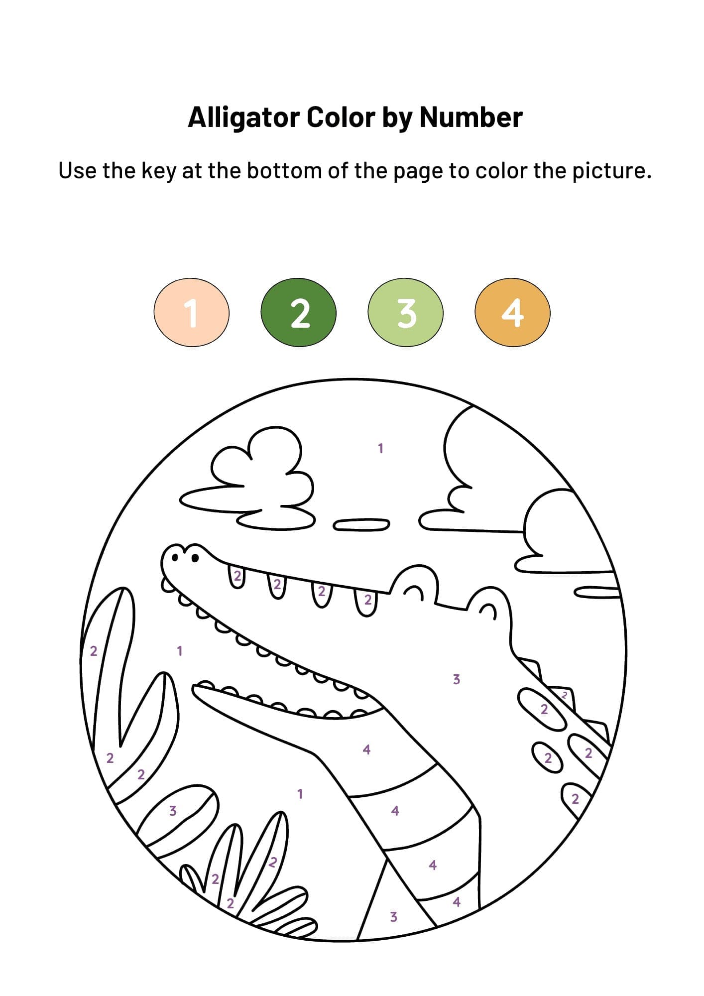 Print Alligator Color by Number Color By Number