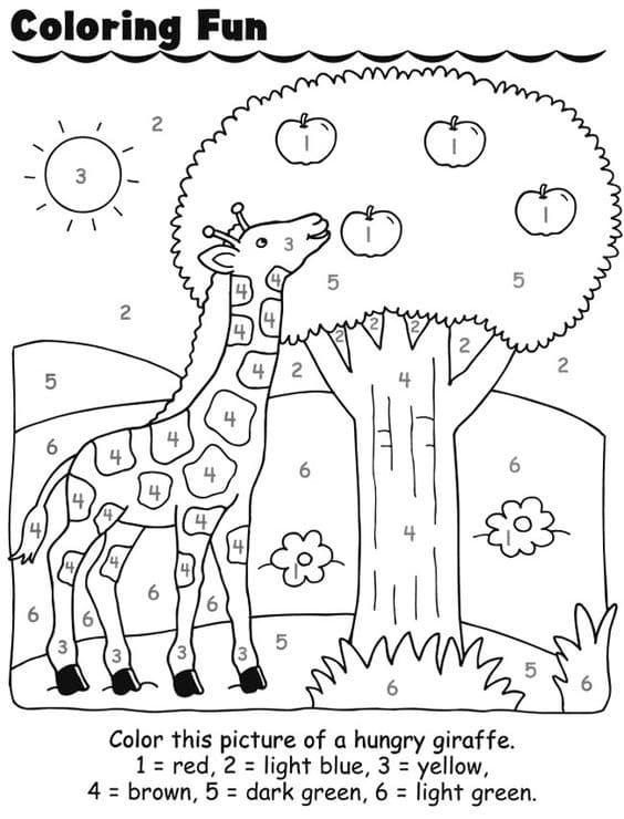 Print Giraffe Color By Number Color By Number