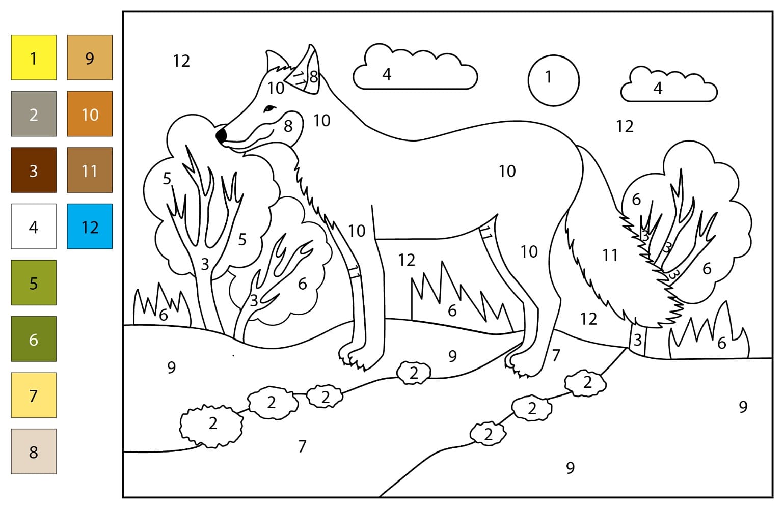 Printable Fox Color by Number Color By Number