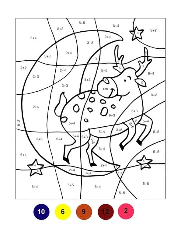 Reindeer Color by Number Math