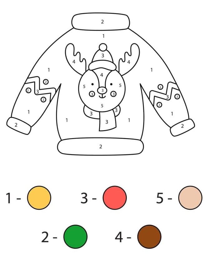 Reindeer Sweater Color by Number