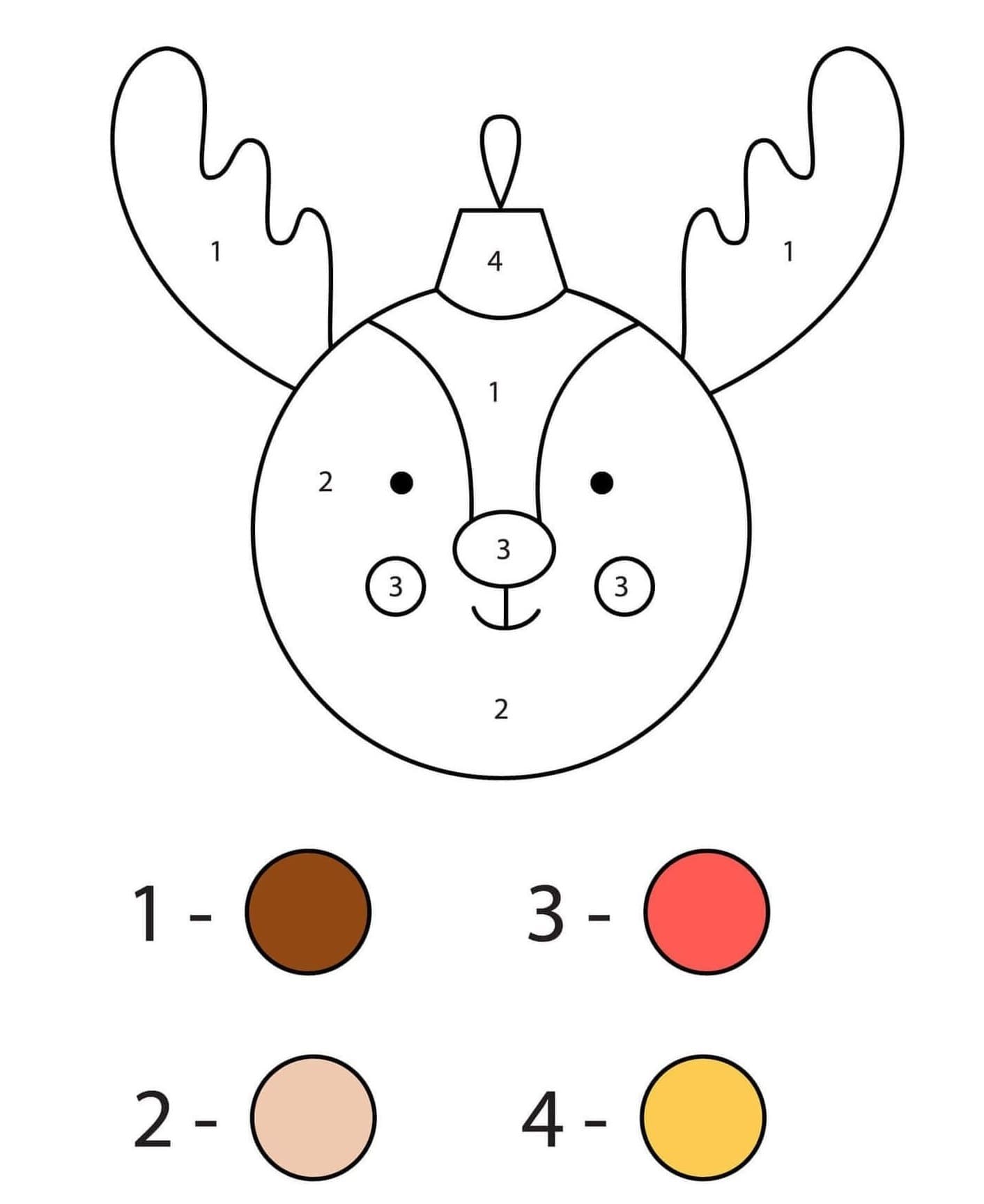 Simple Reindeer Color by Number Color By Number