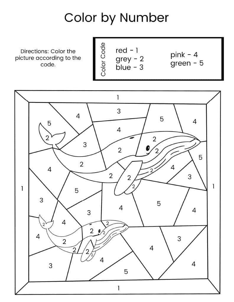 Simple Whale Color By Number Color By Number