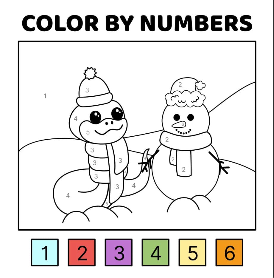 Snake and Snowman Color By Number Color By Number