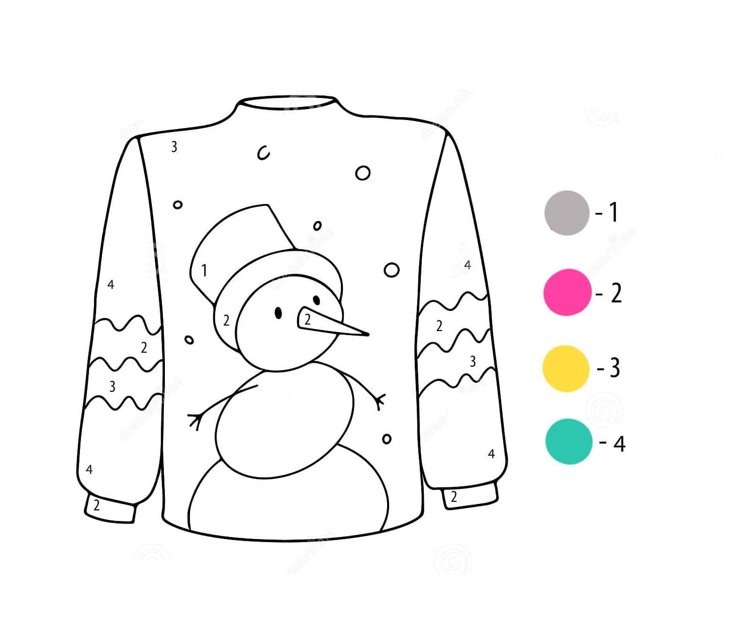 Snowman Color By Number For Kids